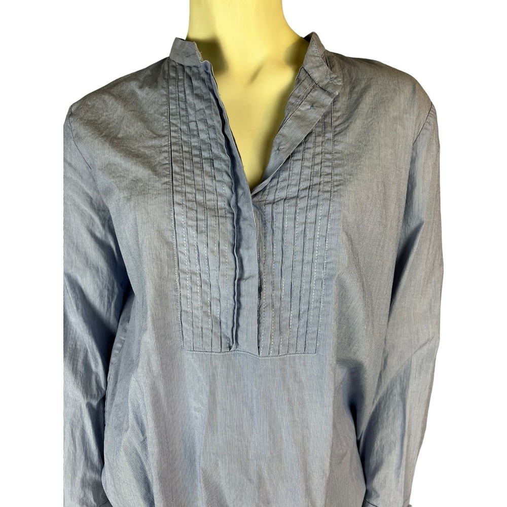 Ann Taylor S small blue and white bib front bow sleeve blouse top shirt - Picture 5 of 13